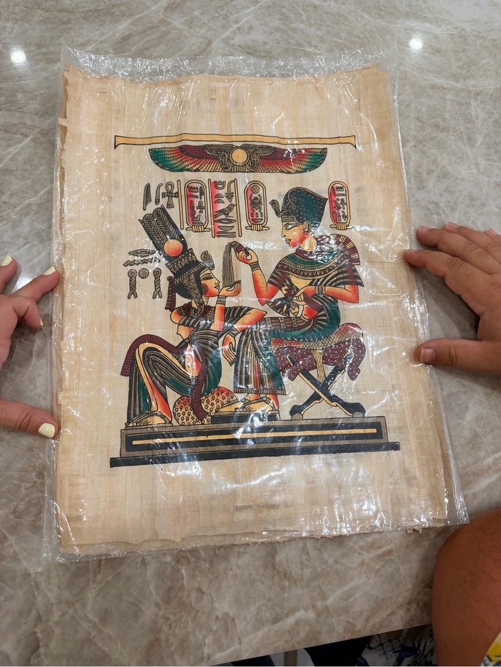 Two pieces of artwork!Hand-Painted Egyptian Papyrus Art - Pharaoh & Queen Scene